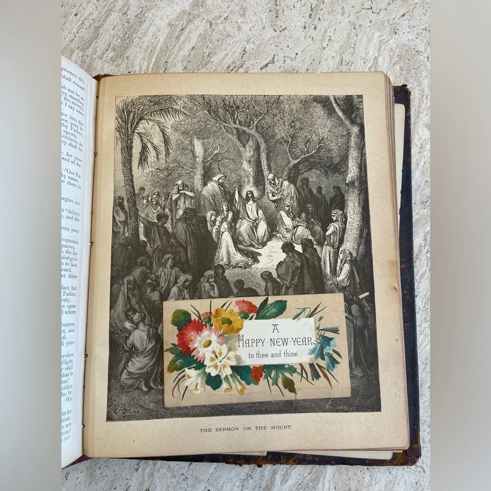 Antique 1879 Leather Family Pictorial Holy Bible G. Dore-Illman Brothers - Picture 14 of 16